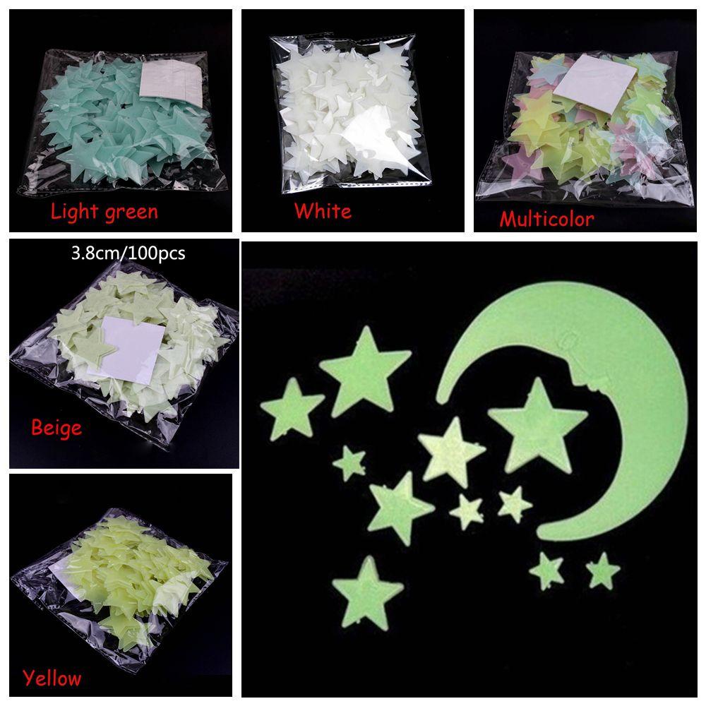 Set 100 Sticker Dán Tường Hình Ngôi Sao Dạ Quang Vui Nhộn