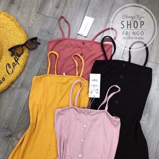 Đầm body thun gân 2 dây nút xẻ