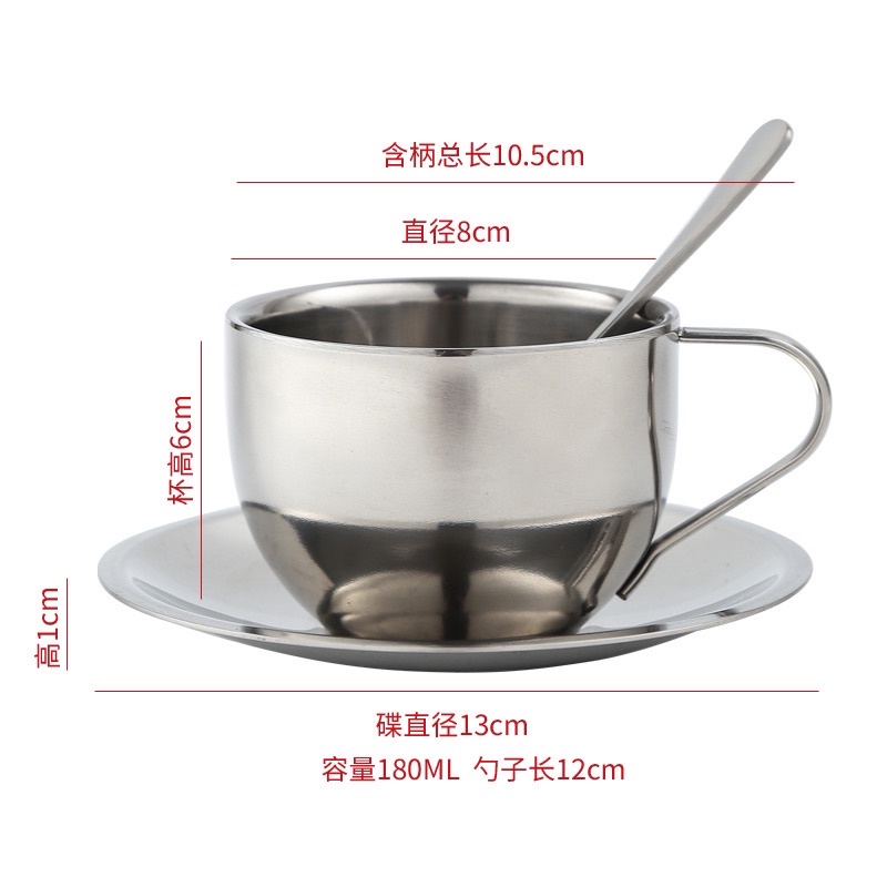Bộ cốc đĩa bằng thép chống rỉ uống trà café