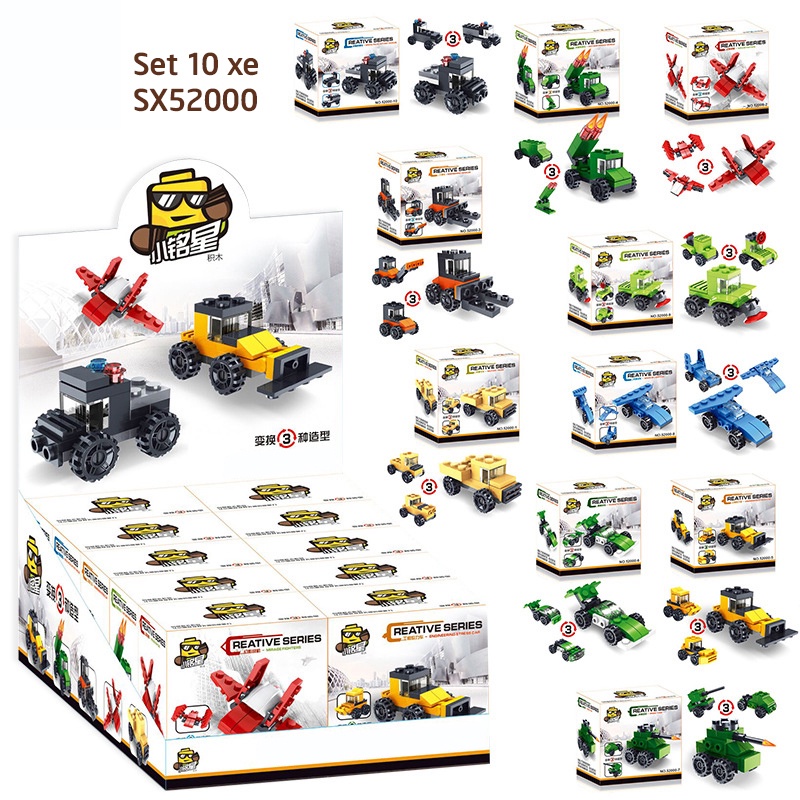 Đồ chơi Lego lắp ráp hình xe đua ô tô người máy xe tăng máy bay 10 in 1 bộ 9