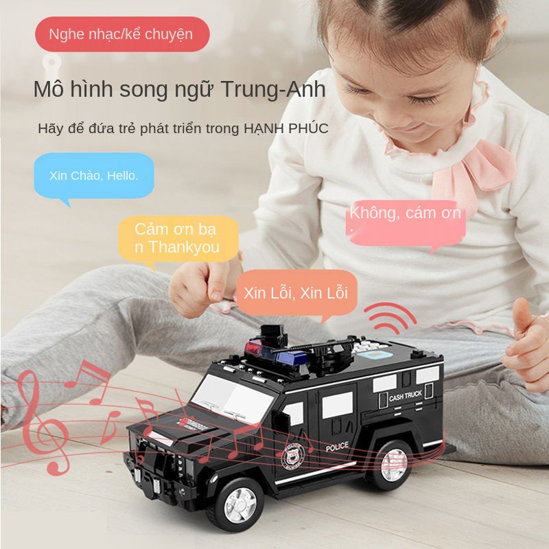 Xe tải vận chuyển tiền Hummer heo đất cảnh sát hộp mật khẩu ô tô đồ chơi trẻ em dấu vân tay cậu bé tiết kiệm