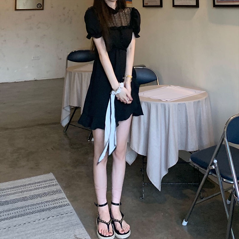 Cổ Phiếu Sẵn Sàng❣Ah F &amp; X Đầm Ren Trắng Tay Ngắn Phong Cách Cổ Điển Retro Mùa Hè