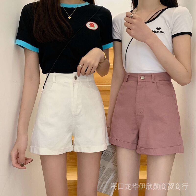 Quần Short Thể Thao Lưng Cao Co Giãn Kiểu Hàn Quốc Thời Trang Mùa Hè Cho Nữ Quần Short Denim Ôm Chân Thiết Kế Đơn Giản Cá Tính