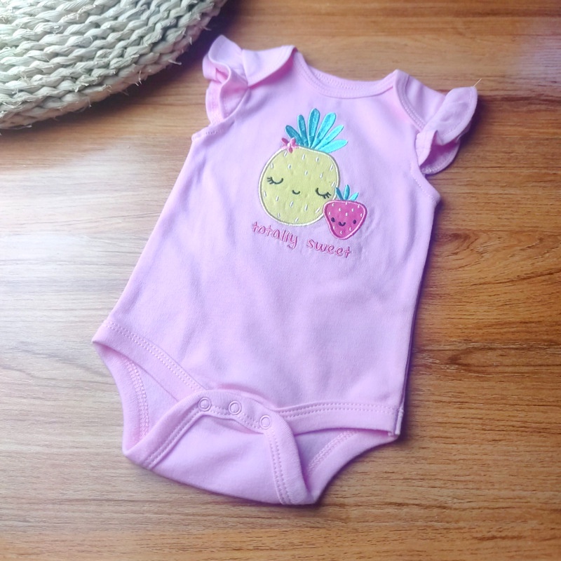 Bodysuit cho bé gái sơ sinh 0-9m BON BEBE ngắn tay màu trắng hồng Body chip newborn xuất dư cho bé Áo liền quần bé gái