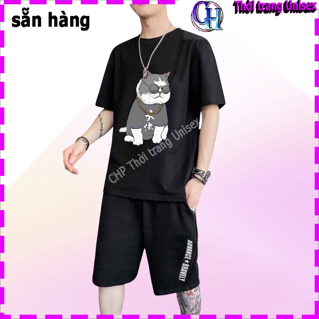 💥 RẺ VÔ ĐỊCH 💥 Bộ đồ thể thao nam nữ dáng rộng bóng rổ , sét áo thun mè phối mèo hero kèm quần short đùi năng động