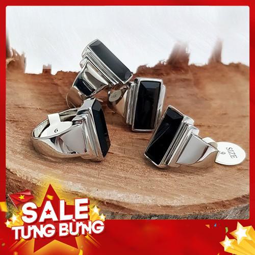 Nhẫn nam, nhẫn inox mặt đá đen dài. -Hàng nhập khẩu