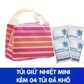 Combo túi giữ nhiệt kẻ + 4 túi đá khô Giữ lạnh