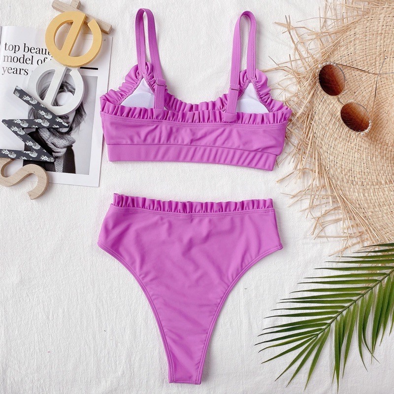 [BKN916] &lt;ÂU&gt; SET BIKINI BÈO NGỰC TÍM HỒNG/ĐEN (CẠP CAO)