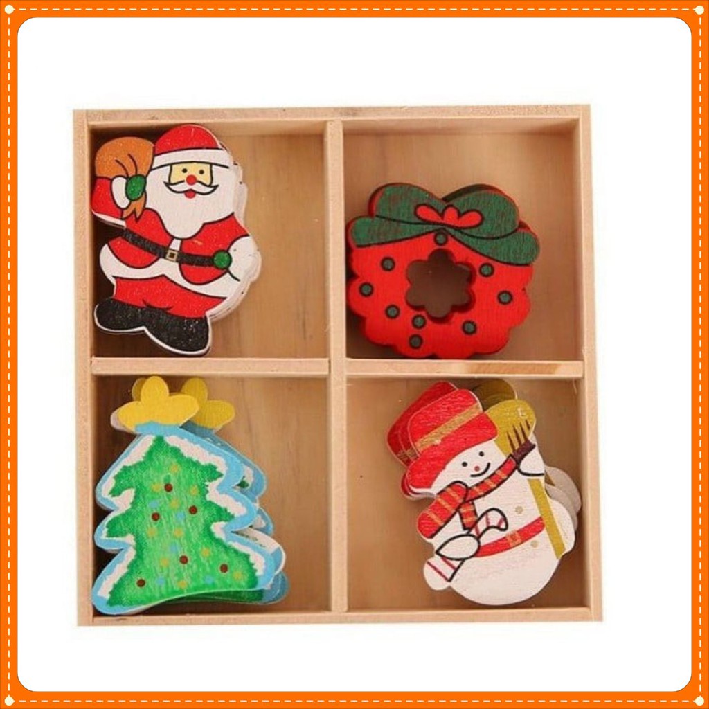 Hộp 20 hình dán trang trí Noel bằng gỗ