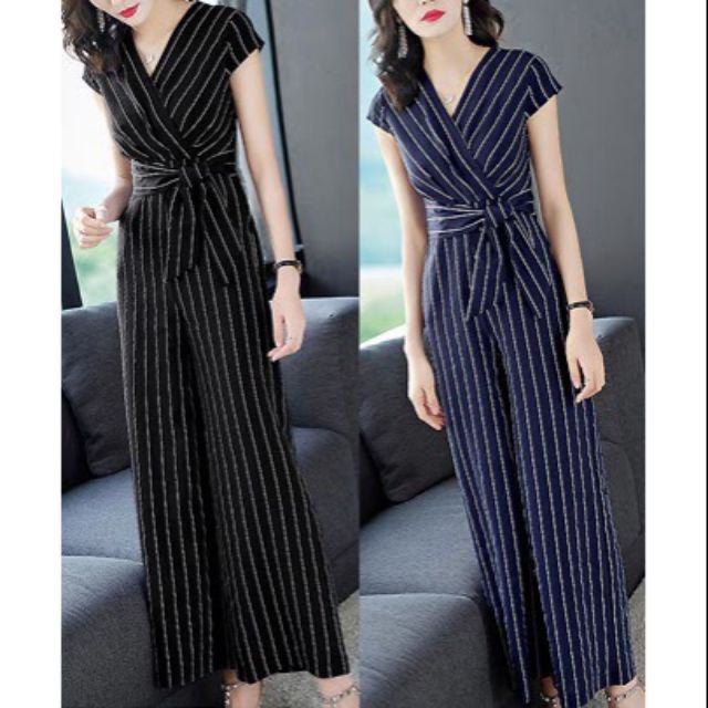Jum dài kẽ sọc ống suông thắt nơ xinh xắn