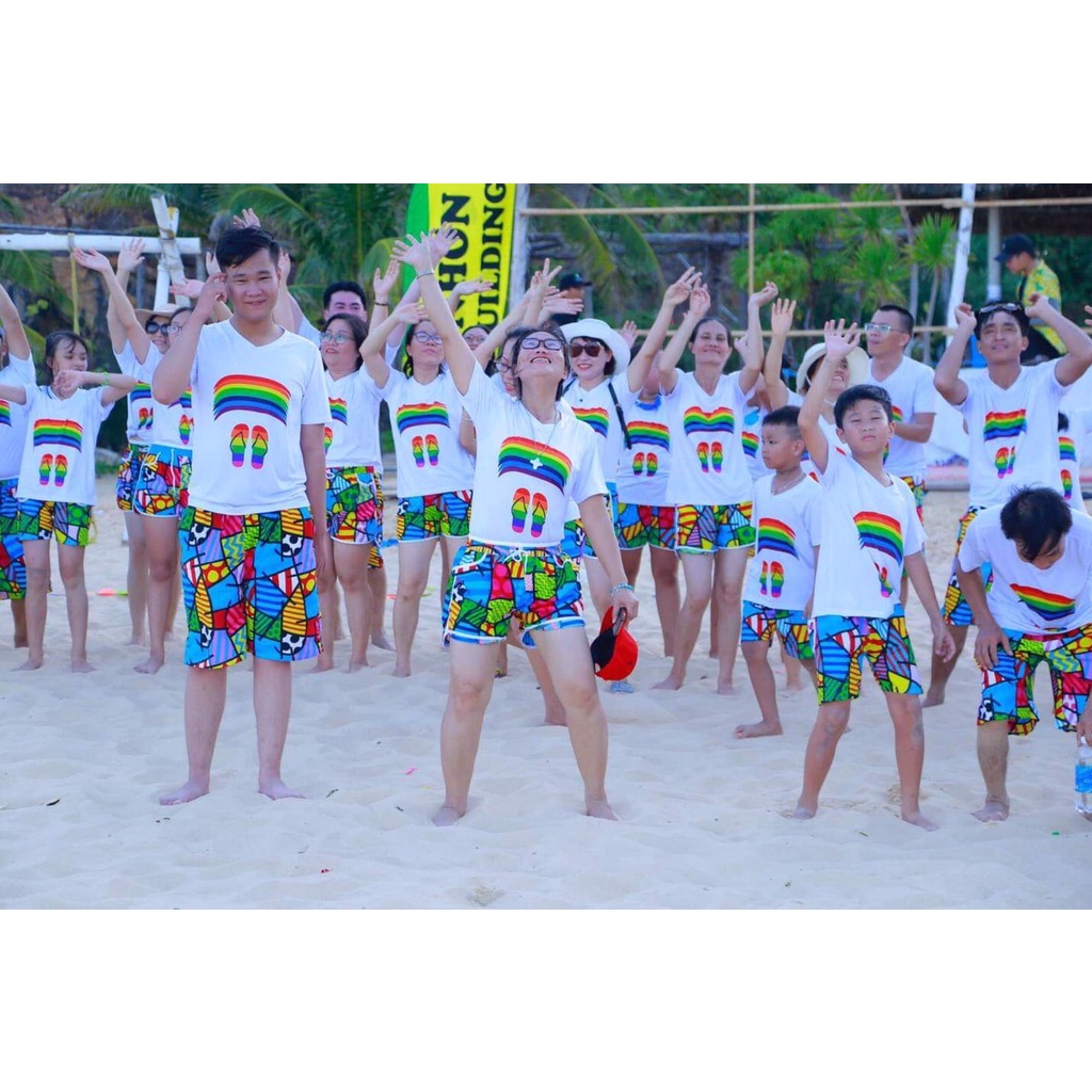 Quần đôi đi biển, quần nhóm, gia đình mẫu VẸT XANH size 13-100kg