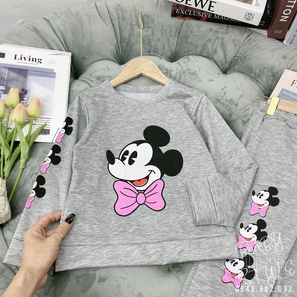 Bộ quần áo thu đông cho bé gái 14-45kg &quot;MICKEY&quot;. Bộ dài tay cho bé 4-14 tuổi. Chất nỉ dày dặn, ấm áp. G30
