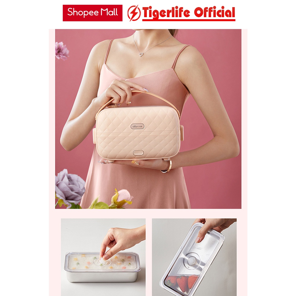 Hôp cơm cắm điện Tigerlife bearDHF-P10C Nấu cơm đồ ăn hâm nóng ninh nấu kèm túi đũa thìa