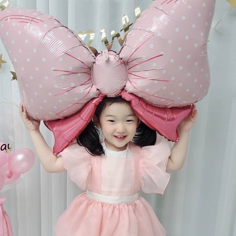 (90x62cm) Bóng tráng nhôm hình nơ tiểu thư trang trí sinh nhật cho bé