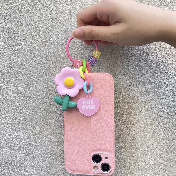 Ốp Điện Thoại tpu Mềm Họa Tiết Hoa Màu Hồng Phối Dây Xích Cho iphone 14 PROMAX 14 PLUS 13 12 11 pro max xs max xr x