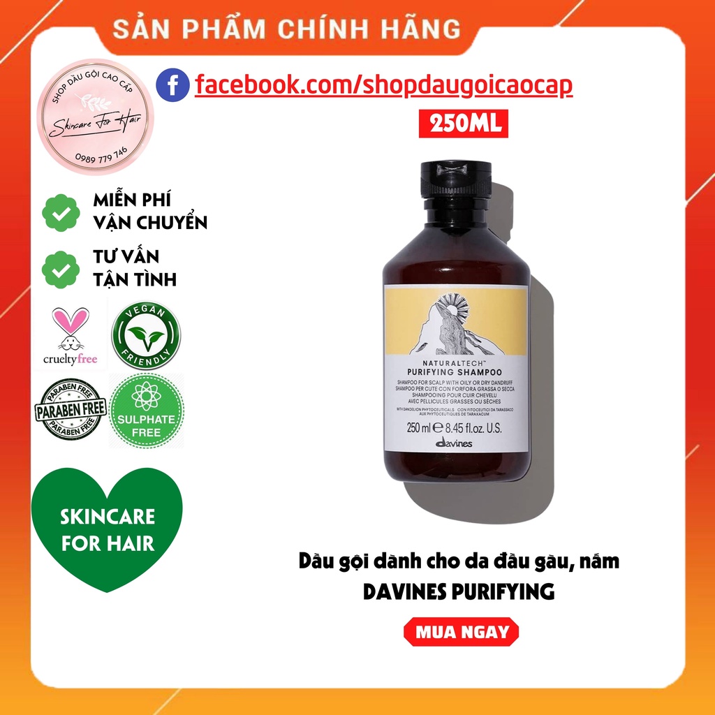 Dầu gội dành cho da đầu gàu DAVINES PURIFYING dung tích 250ml