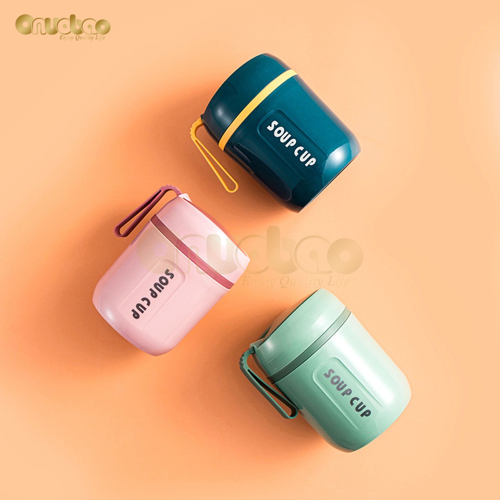 Set cốc canh và muỗng ONUOBAO thép không gỉ 304 cách nhiệt 480ml tiện lợi