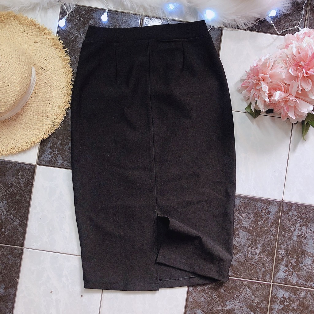 Chân váy công sở dài bigsize phối nắp túi màu đen dài 63cm [size từ 48-85kg]