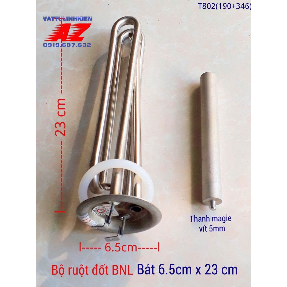 Bộ linh kiện ruột đốt Bình nóng lạnh ROSSI, TÂN Á thân thẳng bát tròn 6,5cm x 23cm + Thanh magie 5mm