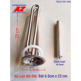 Bộ linh kiện ruột đốt Bình nóng lạnh ROSSI, TÂN Á thân thẳng bát tròn 6,5cm x 23cm + Thanh magie 5mm (190+346)