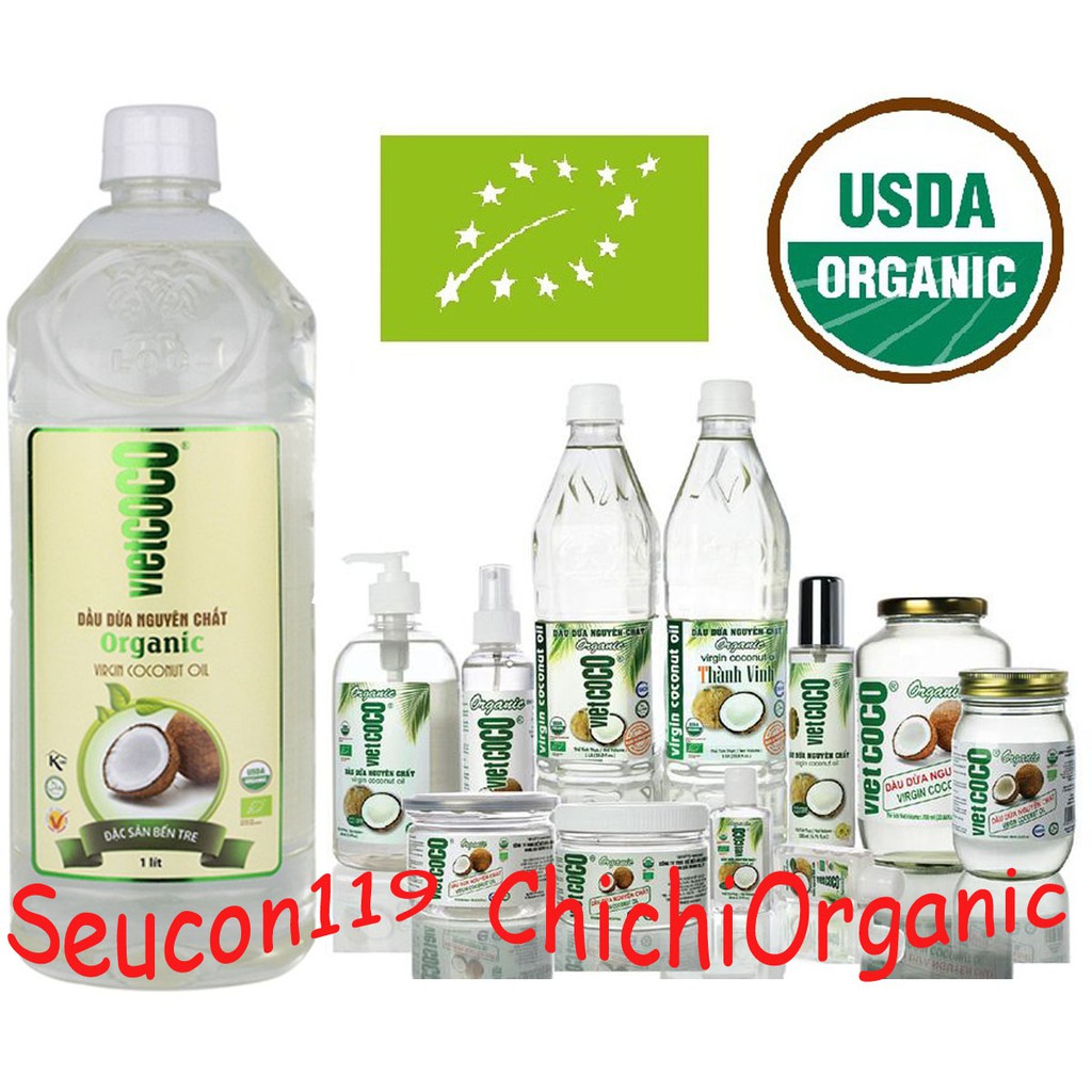 {ORGANIC} Dầu Dừa Làm Đẹp Nguyên Chất Vietcoco (60ml, 130ml, 200ml, 250ml, 400ml, 500ml, 1lít)