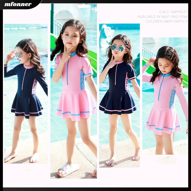 Bộ Đồ Bơi 2 Mảnh Gồm Đầm/Quần Short/Quần Short Có Khóa Kéo Mau Khô In Hoạt Hình Dễ Thương Cho Bé Gái