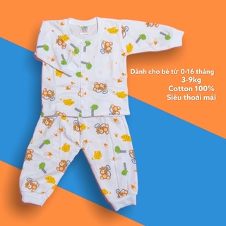 Set áo quần tay dày sơ sinh họa tiết voi khỉ cute - Cotton 100% - Dành cho trẻ 0-16 tháng tuổi