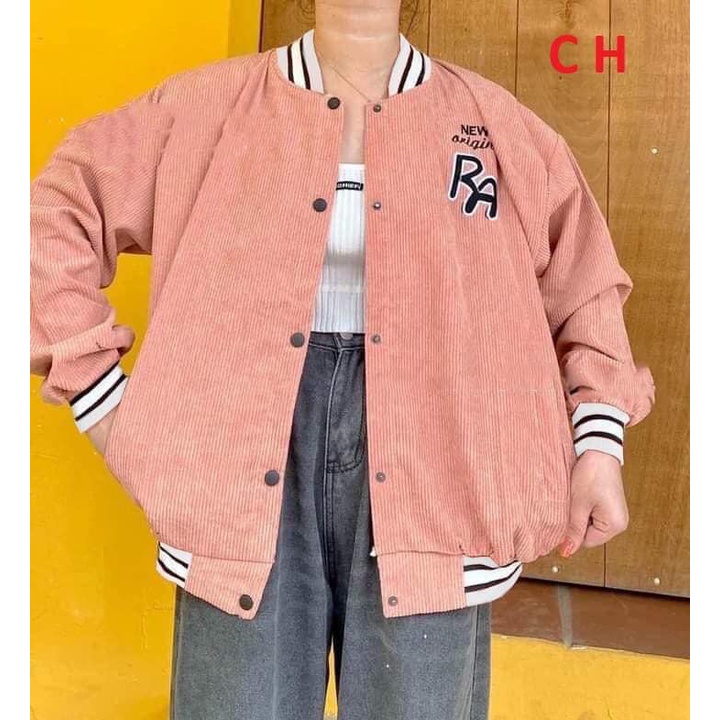 Áo khoác nhung tăm PA cúc bấm nam nữ ,dài tay áo khoác bóng chày thời trang thu đông form rộng unisex, THỜI TRANG 1989