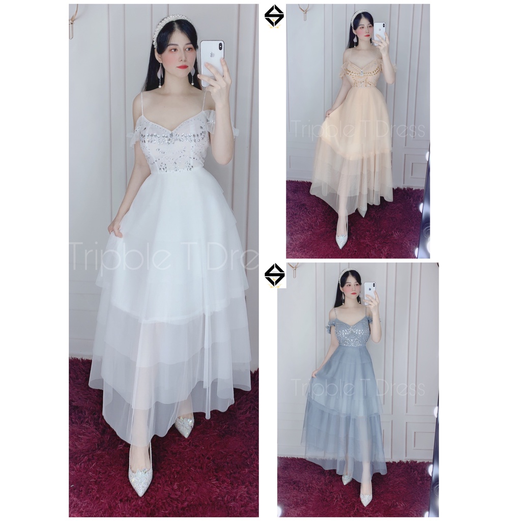 Đầm dự tiệc xếp tầng kết đá pha lê siêu xinh TRIPBLE T DRESS -size M/L - MS300V
