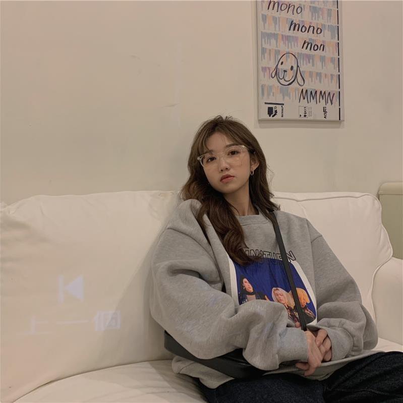 Áo khoác hoodie tay dài dáng rộng in họa tiết phong cách Hàn Quốc cho nữ 【77】