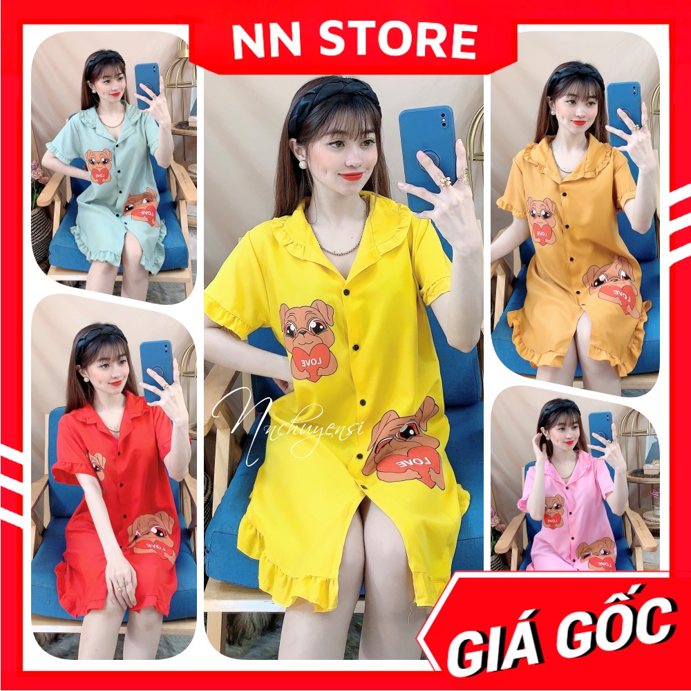Đầm ngủ nữ phom to chất kate mềm mịn in hình hoạt hình dễ thương D868