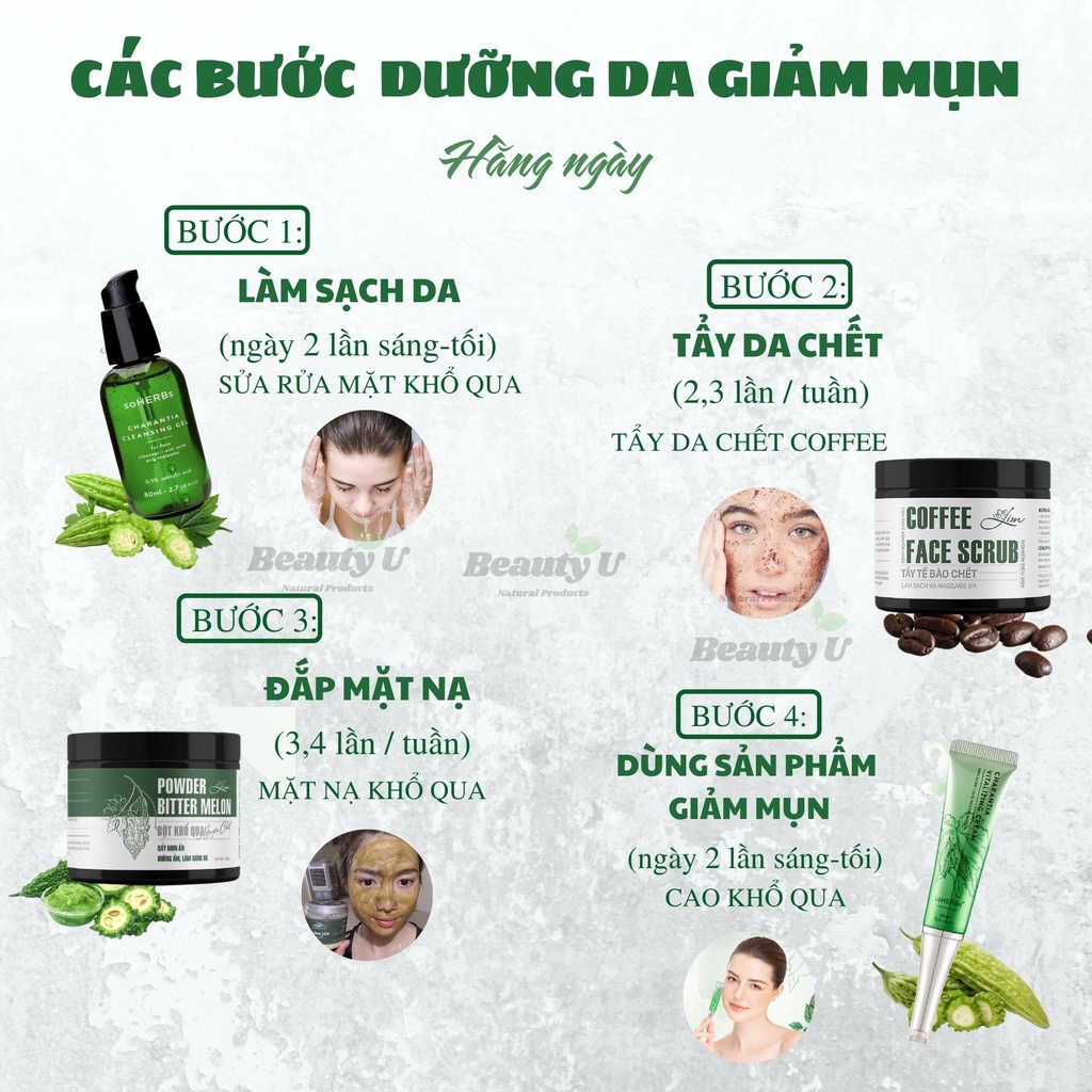 Cao Serum Khổ Qua Dưỡng Da Giảm Mụn Mờ Thâm Soherbs Sirum Mướp Đắng Sạch Mụn , Gel Sữa Rửa Mặt Kiềm Dầu