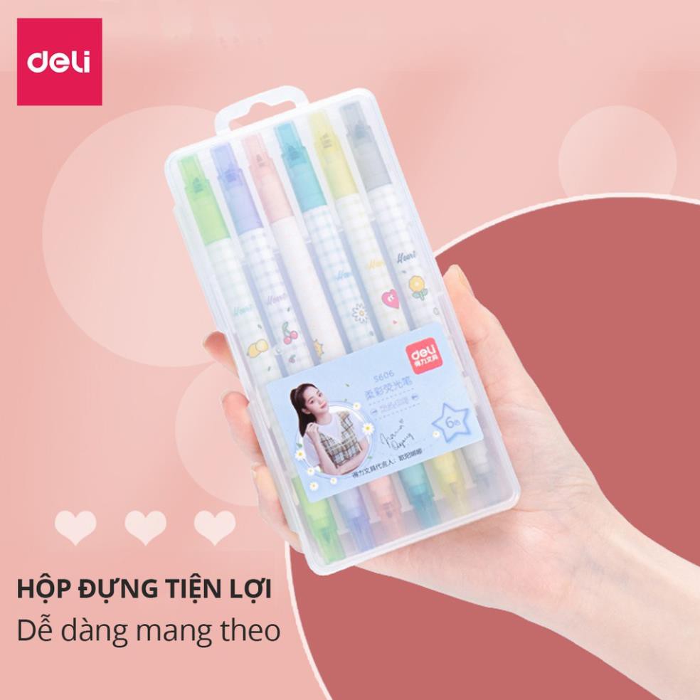 Bút nhớ dòng 2 đầu Deli - 6 màu - Nét trơn mượt, màu tươi sáng - 6 chiếc/1 Hộp - S606 .