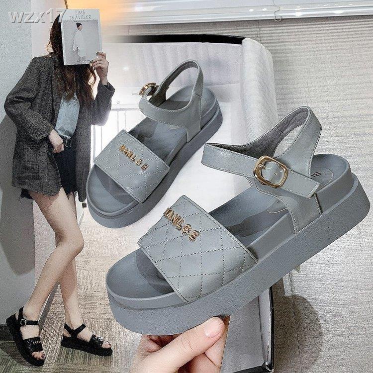 ☌☽sandal nữ Thick Bottomed One Line Buckle Letter Open Toe Sandals for Women