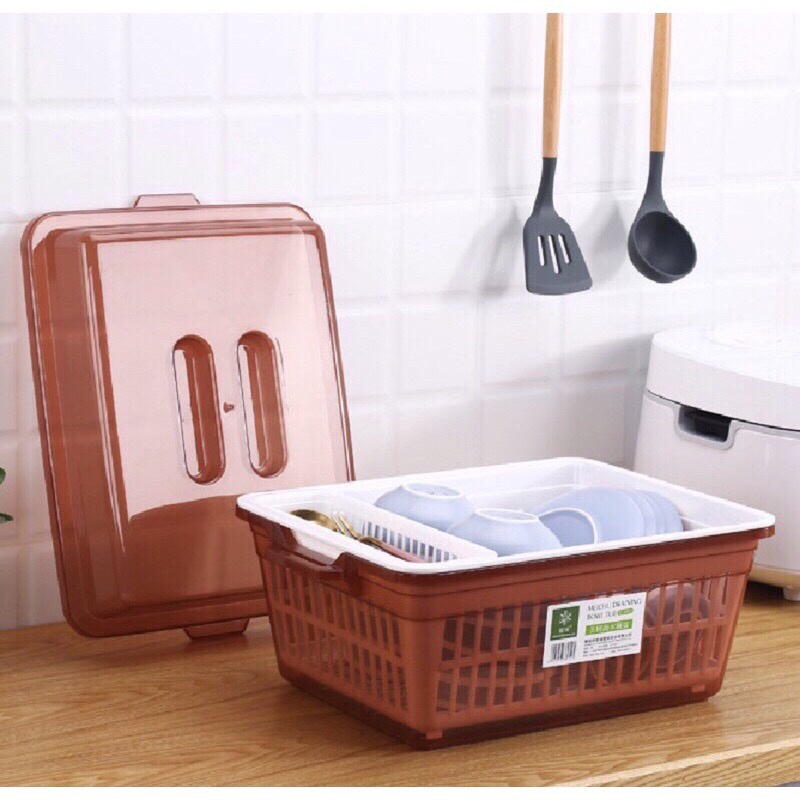 Rổ úp chén, bát có nắp đậy kèm khay thoát nước