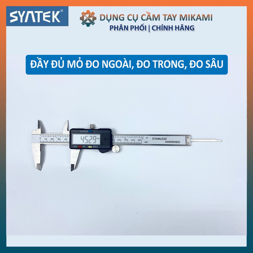 [Mã LIFEHL50K giảm 10% đơn 200K] Thước kẹp điện tử 150mm thép hợp kim không rỉ màn hình LCD Màu Đen Syntek