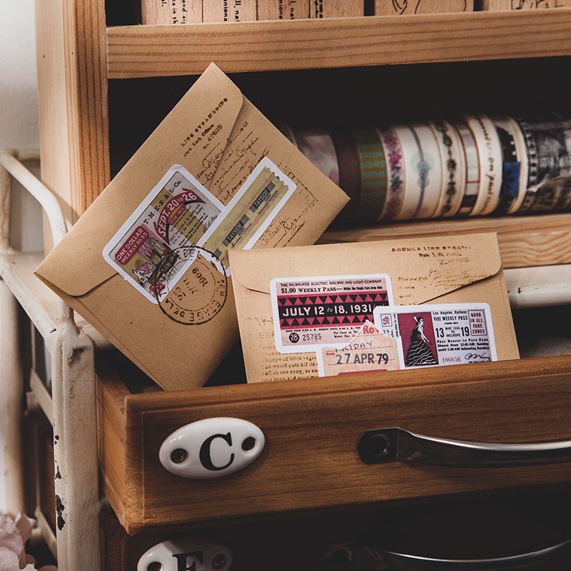 [HD34] Bộ 45 hình dán sticker Tem Dán phong cách Retro trang trí sổ tay DIY