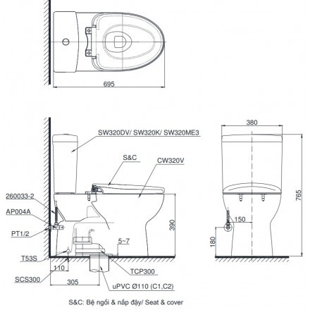 Bồn Cầu TOTO CS320DRE2 Hai Khối Nắp Cơ chính hãng( hình thật)