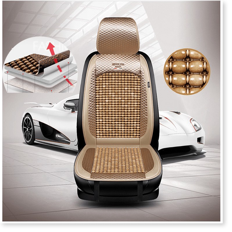 Tựa lưng lót ghế hạt gỗ chống nóng, trượt và massage cao cấp dùng được cho ô tô, xe hơi, văn phòng xe khách, xe tải