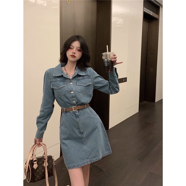 ĐẦM DENIM KÈM ĐAI XINH XẮN