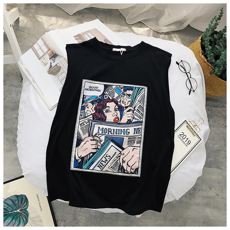 Áo Thun Tank Top Nữ A049 Form Rộng hoạt hình thể thao năng động Áo Phông 3 Lỗ Sát Nách thập Gym Yoga