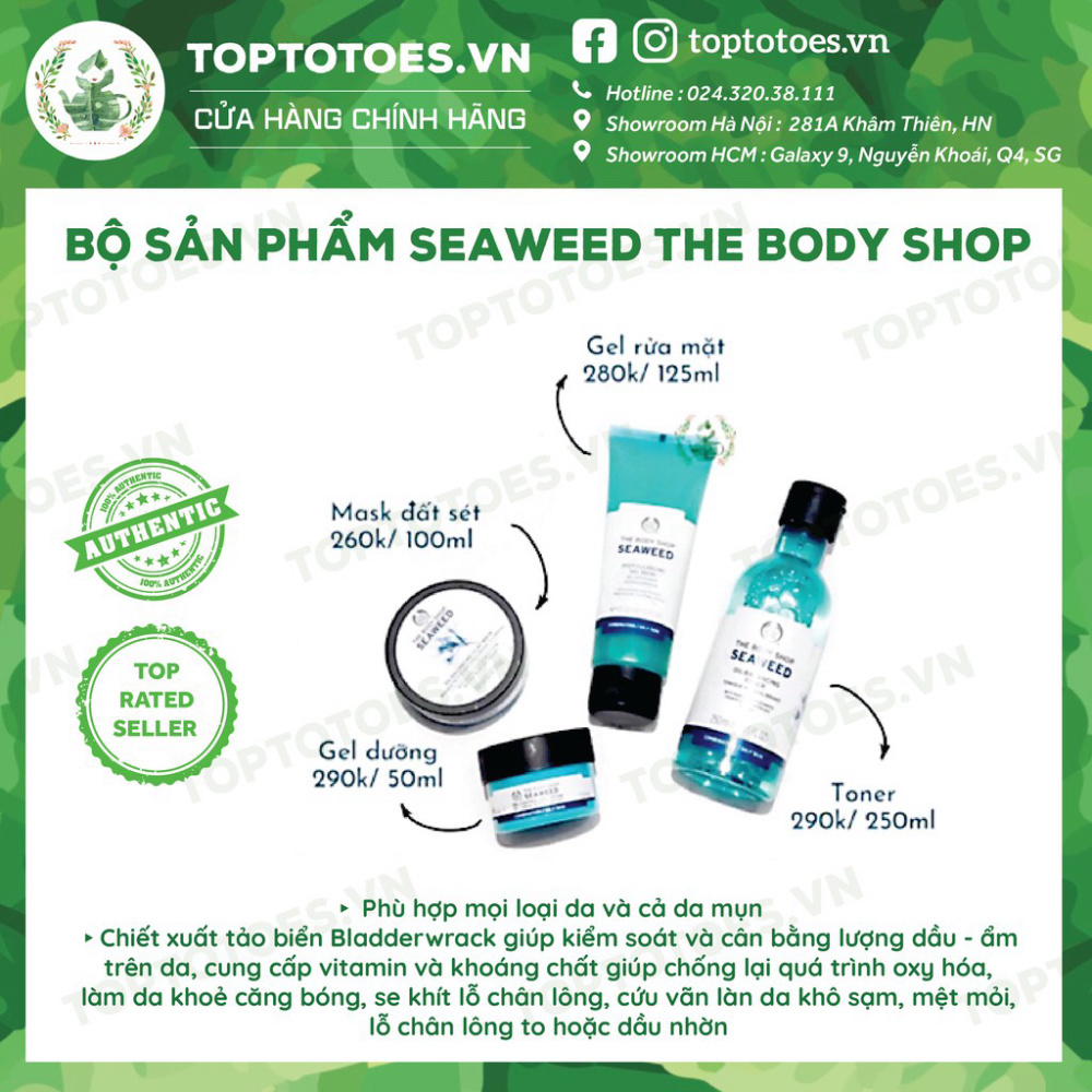 NGÀY DUY NHẤT Bộ sản phẩm Seaweed The Body Shop sữa rửa mặt, toner, kem dưỡng, mặt nạ, tẩy da chết NGÀY DUY NHẤT