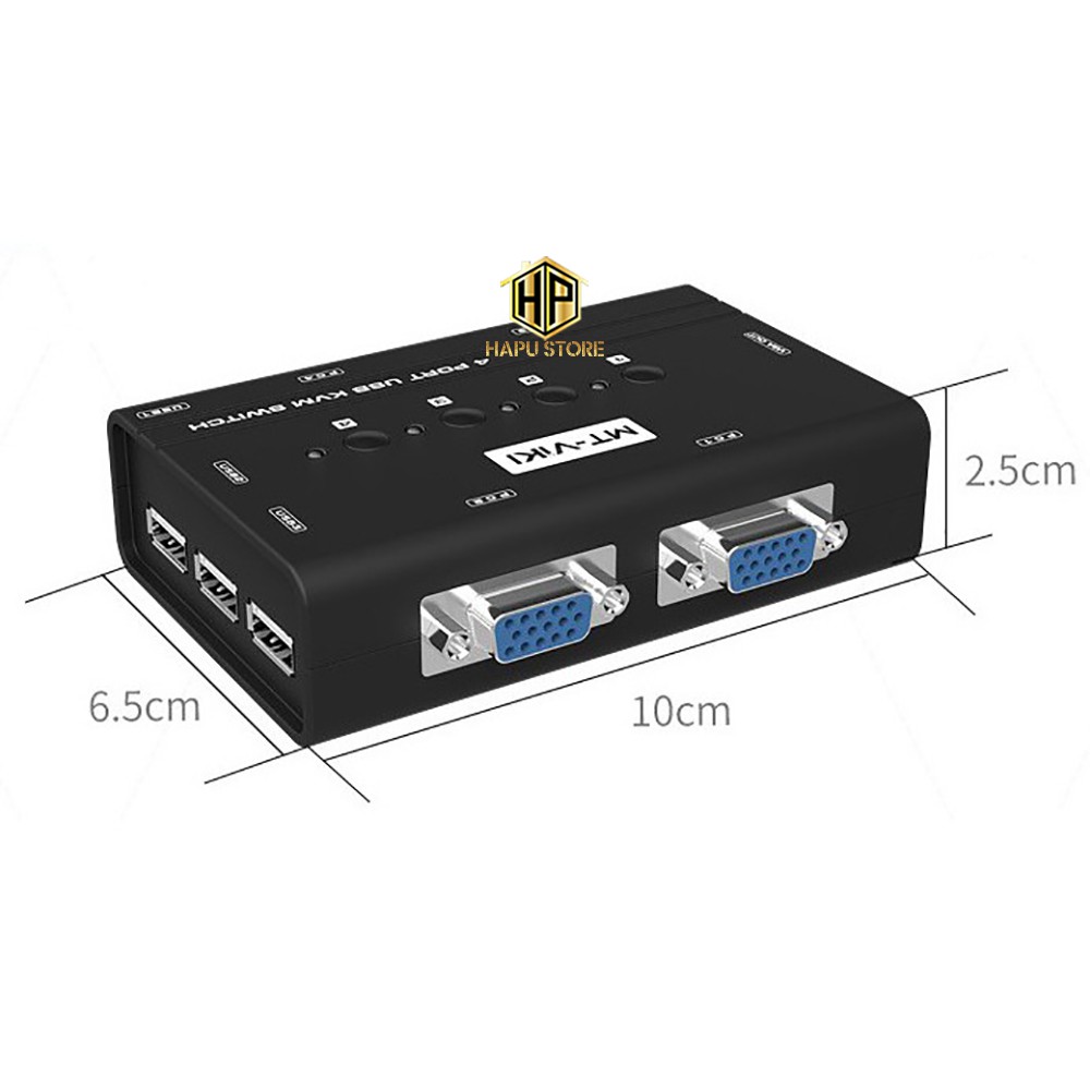 Bộ KVM switch USB MT-Viki MT-460KL 4 máy tính dùng chung 1 màn hình và phím chuột - Hapustore