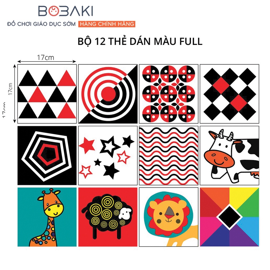 Thẻ dán màu kích thích thị giác cho trẻ sơ sinh Montessori Thương Hiệu BOBAKI