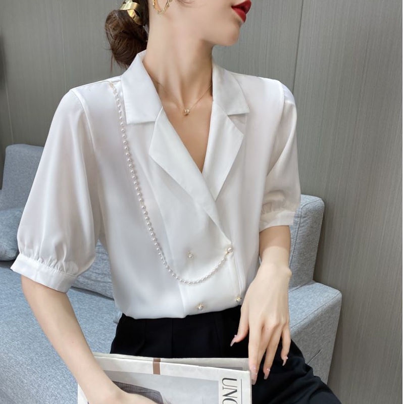 Áo Sơ Mi chiffon Tay Ngắn Màu Trắng Phong Cách Chuyên Nghiệp Thời Trang Cho Nữ