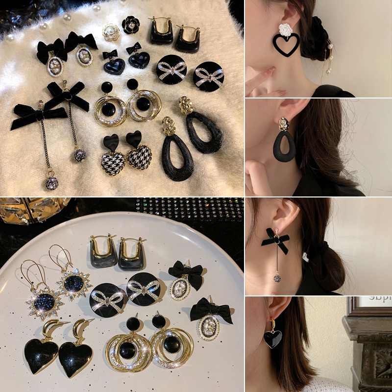 Bông tai màu đen thiết kế độc đáo cá tính