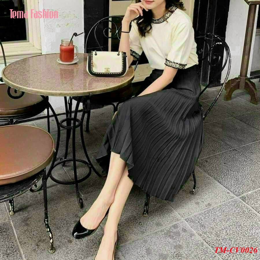 Chân váy xếp ly nữ TEMA - Chân váy xếp ly dài cạp chun siêu đẹp | BigBuy360 - bigbuy360.vn