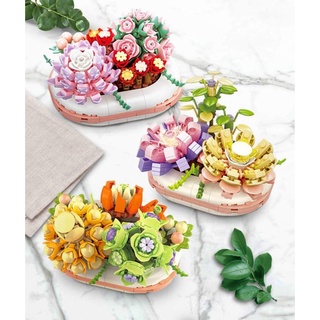 Bộ Lắp Ráp 3D Chậu Hoa Anh Đào, Sen Đá Bonsai Hoa Dạ Quang Phát Sáng Hãng LOZ Jaki - Full Box shopbecat