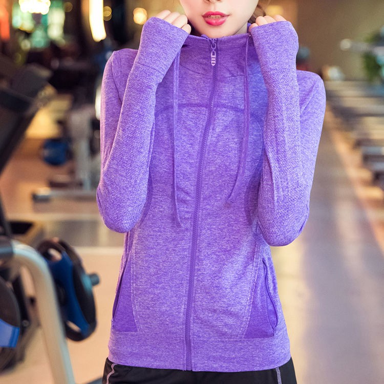 Áo trùm eo tập yoga có mũ đầu mỏng Phù hợp thể thao hàng len nữ dài tay giảm béo chạy dục khoác mùa đông thủy