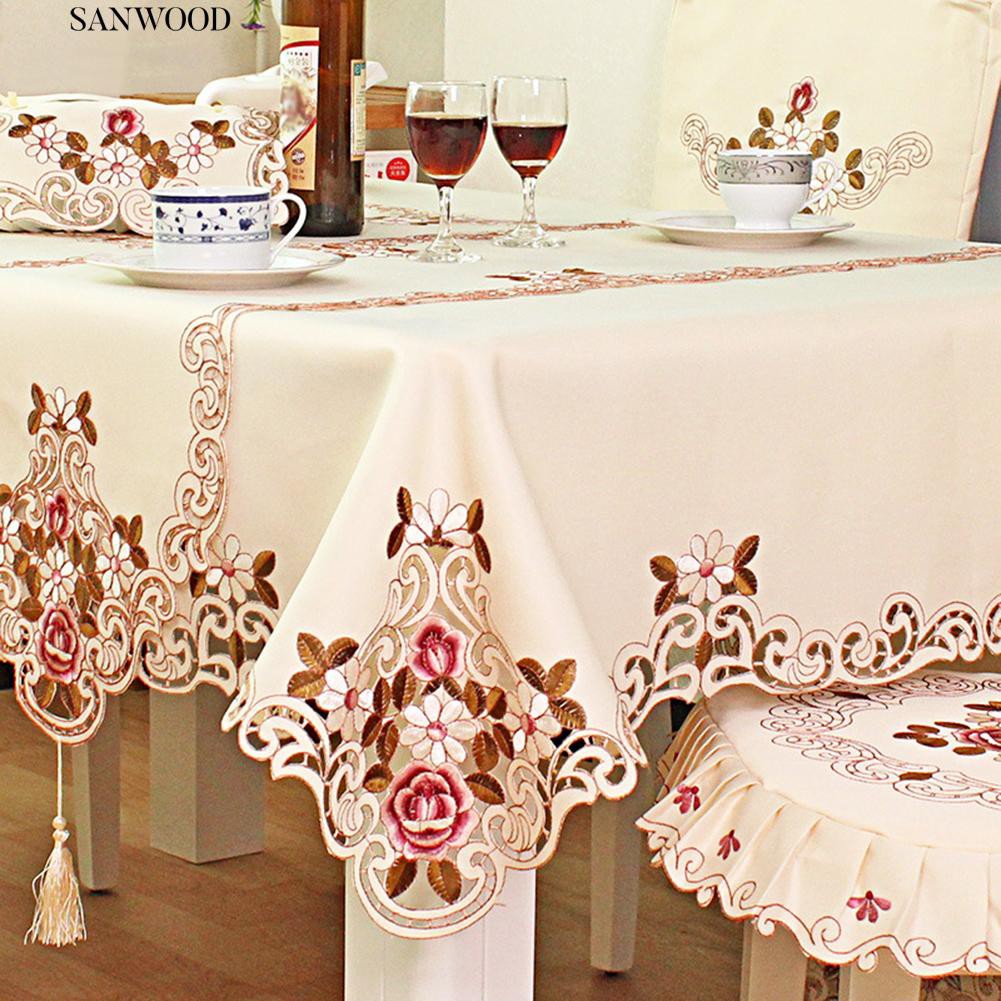 Khăn trải bàn thêu hoa gỗ chữ nhật